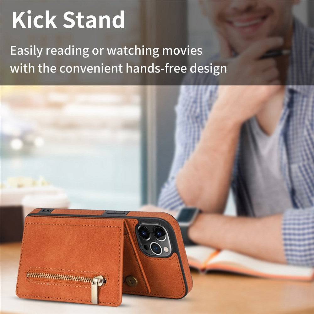 Anti-drop Phone Wallet Case for iPhone 14 Pro Max 6.7 inch, PU Leather Coated TPU Back Cover with Zipper Pocket Card Holder Kickstand