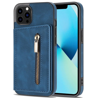 Anti-drop Phone Wallet Case for iPhone 14 Pro Max 6.7 inch, PU Leather Coated TPU Back Cover with Zipper Pocket Card Holder Kickstand