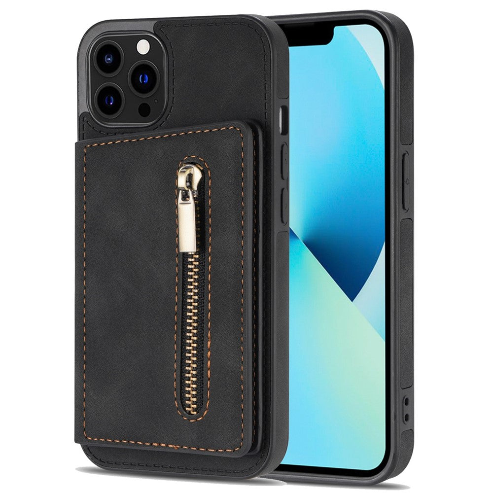 Anti-drop Phone Wallet Case for iPhone 14 Pro Max 6.7 inch, PU Leather Coated TPU Back Cover with Zipper Pocket Card Holder Kickstand