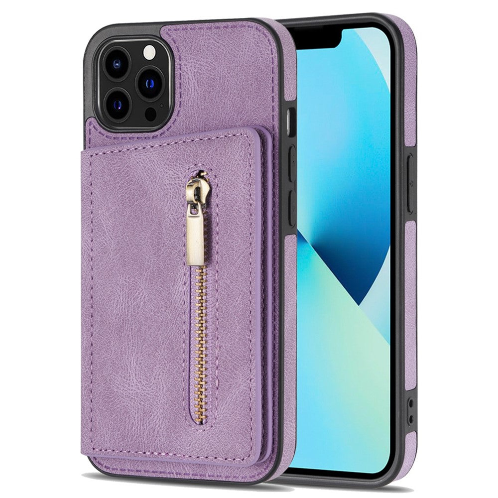 Anti-drop Phone Wallet Case for iPhone 14 Pro Max 6.7 inch, PU Leather Coated TPU Back Cover with Zipper Pocket Card Holder Kickstand