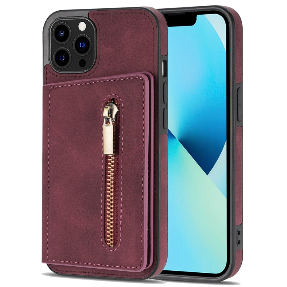 Anti-drop Phone Wallet Case for iPhone 14 Pro Max 6.7 inch, PU Leather Coated TPU Back Cover with Zipper Pocket Card Holder Kickstand