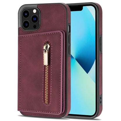 Anti-drop Phone Wallet Case for iPhone 14 Pro Max 6.7 inch, PU Leather Coated TPU Back Cover with Zipper Pocket Card Holder Kickstand