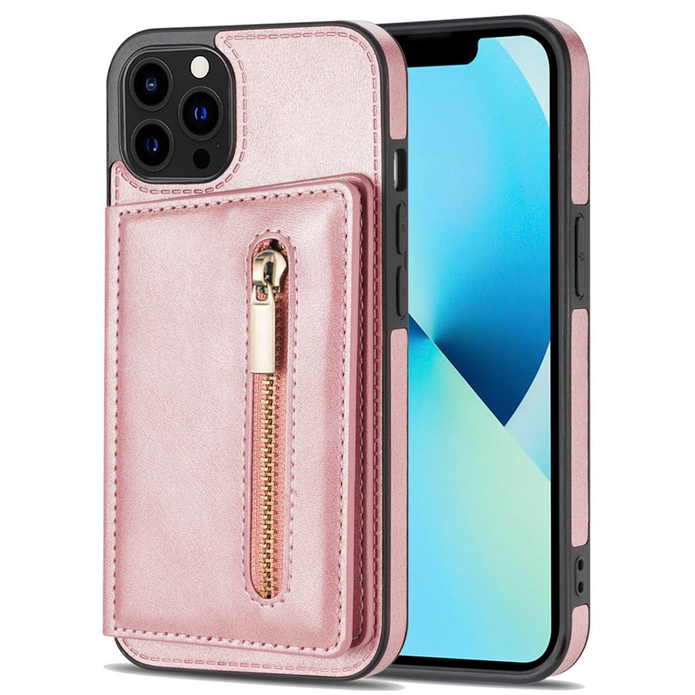 Anti-drop Phone Wallet Case for iPhone 14 Pro Max 6.7 inch, PU Leather Coated TPU Back Cover with Zipper Pocket Card Holder Kickstand