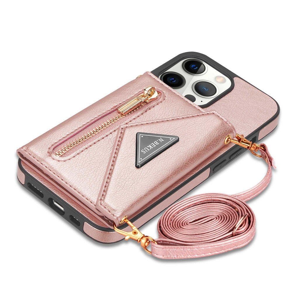 N.BEKUS Phone Wallet Case for iPhone 14 Pro Max 6.7 inch, Anti-fall PU Leather Coated TPU Back Cover Card Holder Scratch-resistant Shell Kickstand with Strap