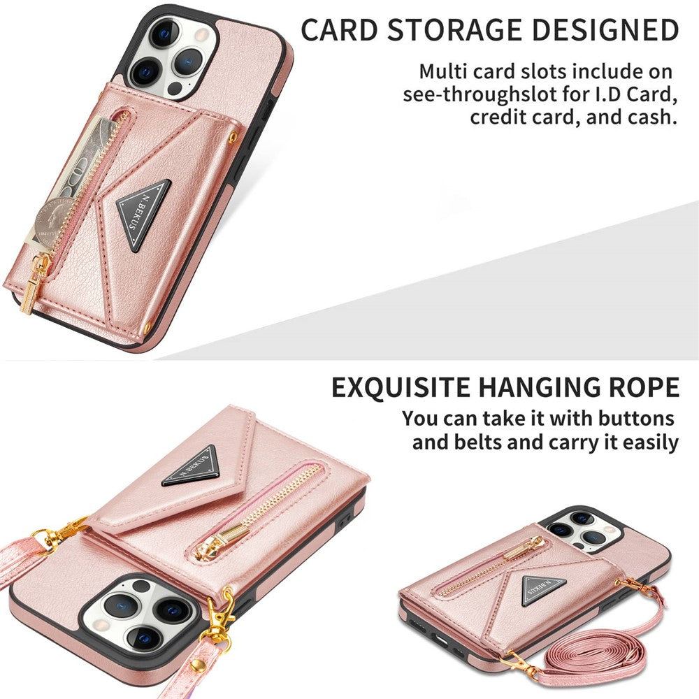 N.BEKUS Phone Wallet Case for iPhone 14 Pro Max 6.7 inch, Anti-fall PU Leather Coated TPU Back Cover Card Holder Scratch-resistant Shell Kickstand with Strap
