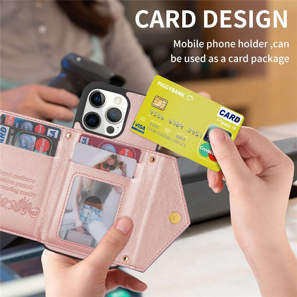 N.BEKUS Phone Wallet Case for iPhone 14 Pro Max 6.7 inch, Anti-fall PU Leather Coated TPU Back Cover Card Holder Scratch-resistant Shell Kickstand with Strap
