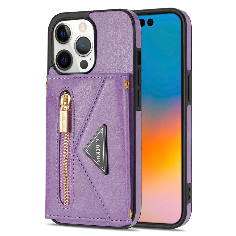 N.BEKUS Phone Wallet Case for iPhone 14 Pro Max 6.7 inch, Anti-fall PU Leather Coated TPU Back Cover Card Holder Scratch-resistant Shell Kickstand with Strap