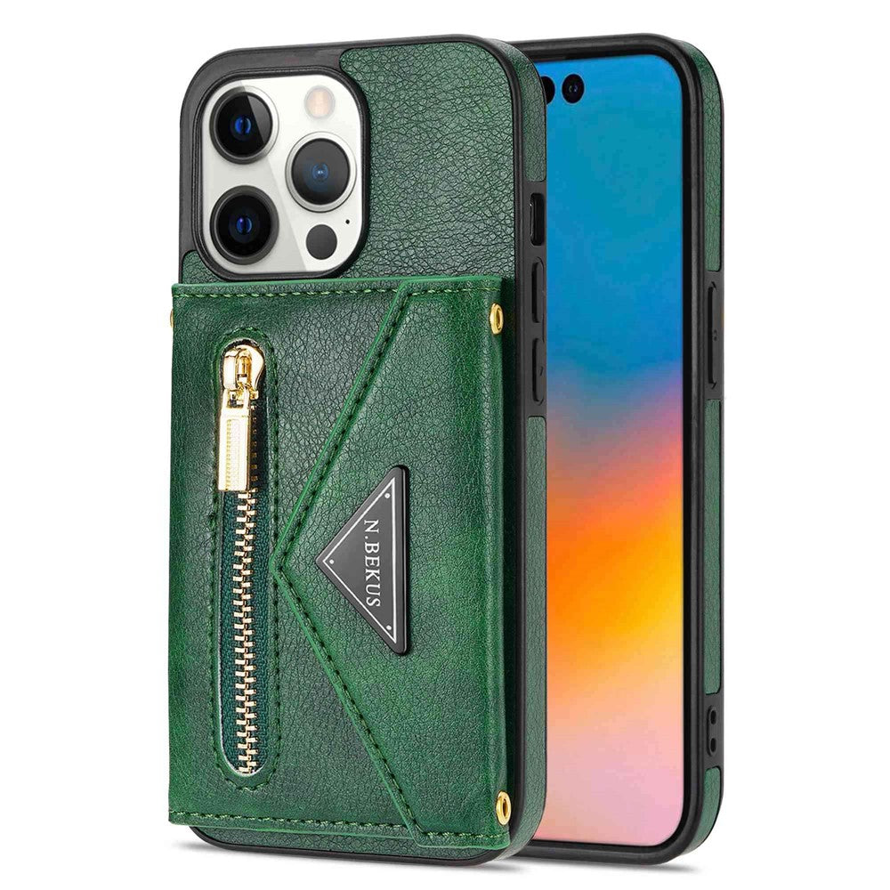 N.BEKUS Phone Wallet Case for iPhone 14 Pro Max 6.7 inch, Anti-fall PU Leather Coated TPU Back Cover Card Holder Scratch-resistant Shell Kickstand with Strap