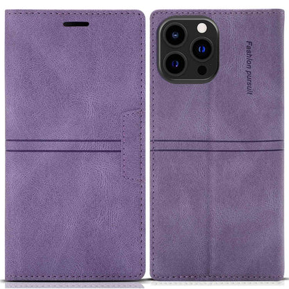 For iPhone 14 Pro Max 6.7 inch Anti-fall PU Leather Wallet Case Magnetic Auto-absorbed Phone Cover with Stand