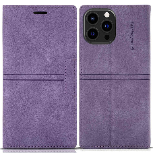 For iPhone 14 Pro Max 6.7 inch Anti-fall PU Leather Wallet Case Magnetic Auto-absorbed Phone Cover with Stand