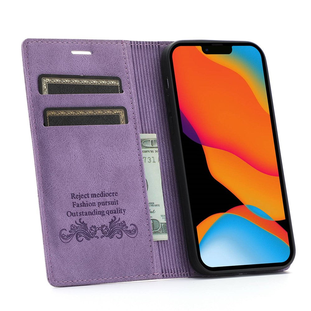 For iPhone 14 Pro Max 6.7 inch Anti-fall PU Leather Wallet Case Magnetic Auto-absorbed Phone Cover with Stand