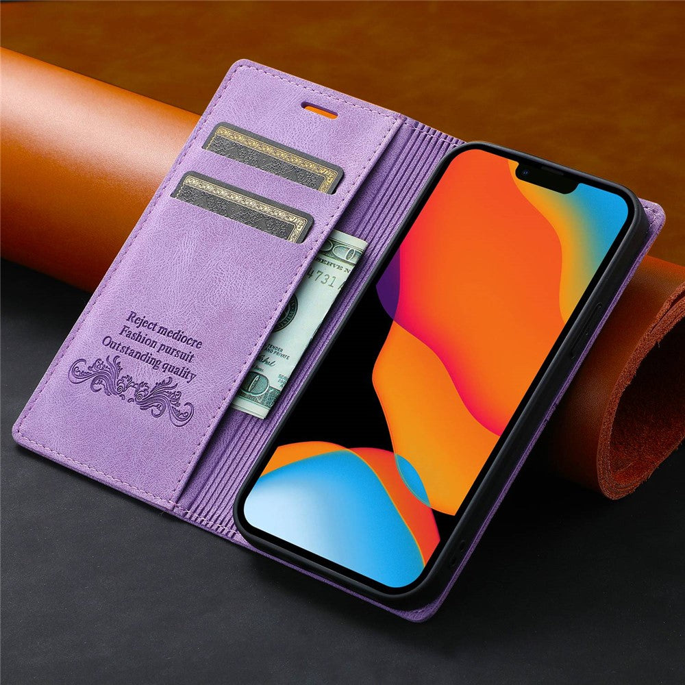 For iPhone 14 Pro Max 6.7 inch Anti-fall PU Leather Wallet Case Magnetic Auto-absorbed Phone Cover with Stand