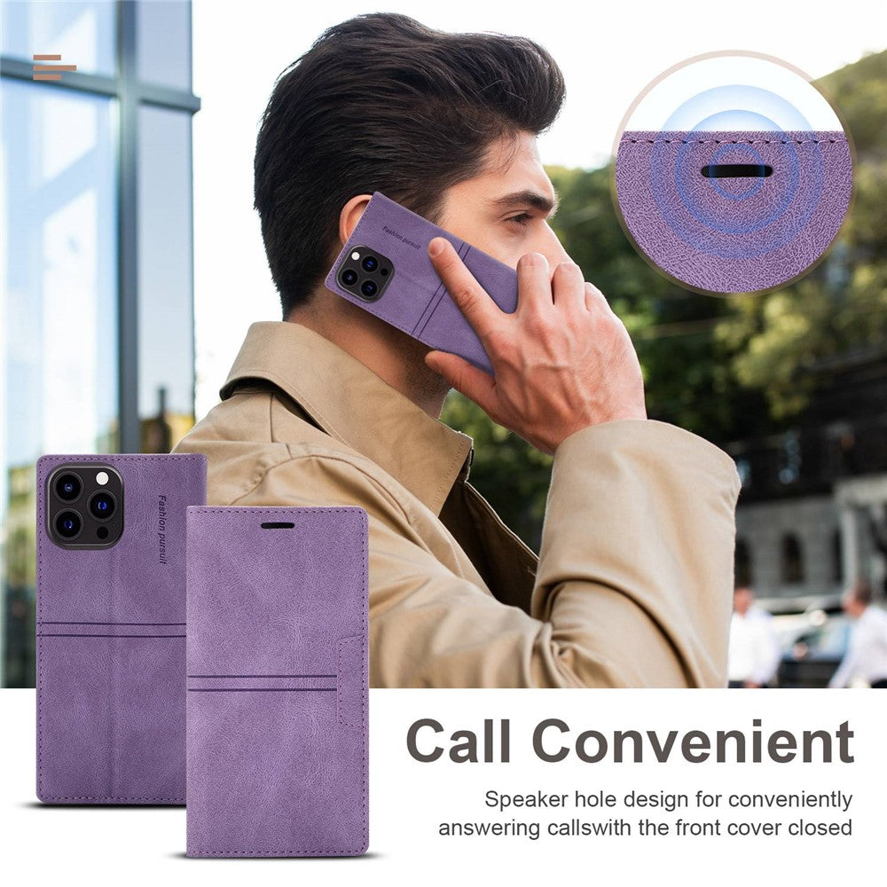 For iPhone 14 Pro Max 6.7 inch Anti-fall PU Leather Wallet Case Magnetic Auto-absorbed Phone Cover with Stand