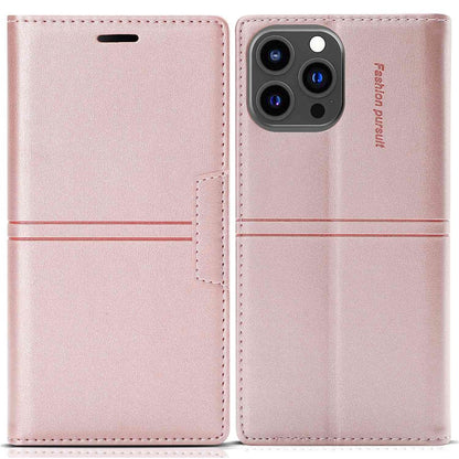 For iPhone 14 Pro Max 6.7 inch Anti-fall PU Leather Wallet Case Magnetic Auto-absorbed Phone Cover with Stand