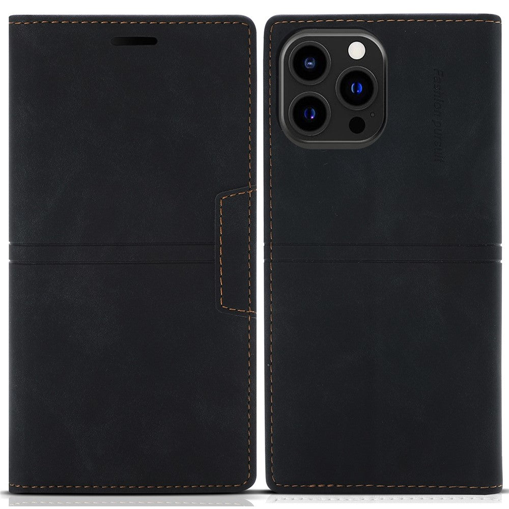 For iPhone 14 Pro Max 6.7 inch Anti-fall PU Leather Wallet Case Magnetic Auto-absorbed Phone Cover with Stand