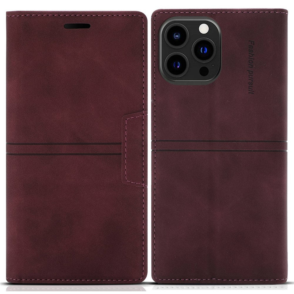 For iPhone 14 Pro Max 6.7 inch Anti-fall PU Leather Wallet Case Magnetic Auto-absorbed Phone Cover with Stand
