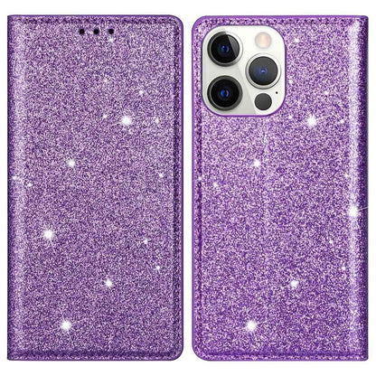 For iPhone 14 Pro Max 6.7 inch Glitter Sequins Full Protection Stand Card Holder PU Leather Protective Phone Case Cover
