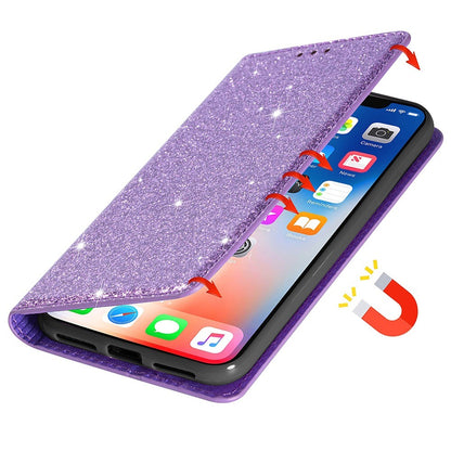 For iPhone 14 Pro Max 6.7 inch Glitter Sequins Full Protection Stand Card Holder PU Leather Protective Phone Case Cover