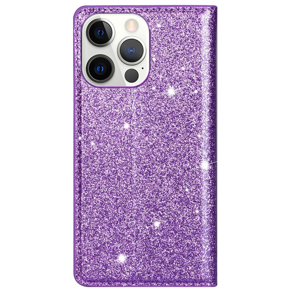 For iPhone 14 Pro Max 6.7 inch Glitter Sequins Full Protection Stand Card Holder PU Leather Protective Phone Case Cover