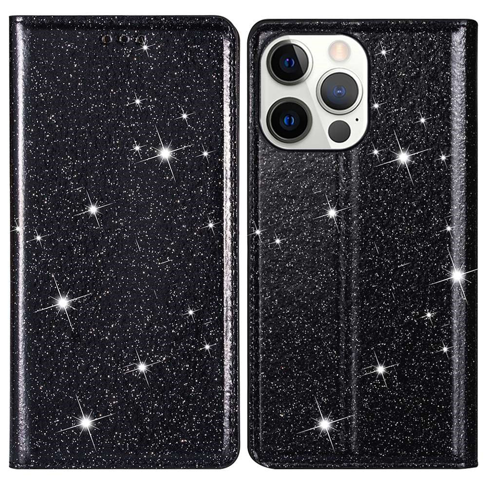 For iPhone 14 Pro Max 6.7 inch Glitter Sequins Full Protection Stand Card Holder PU Leather Protective Phone Case Cover