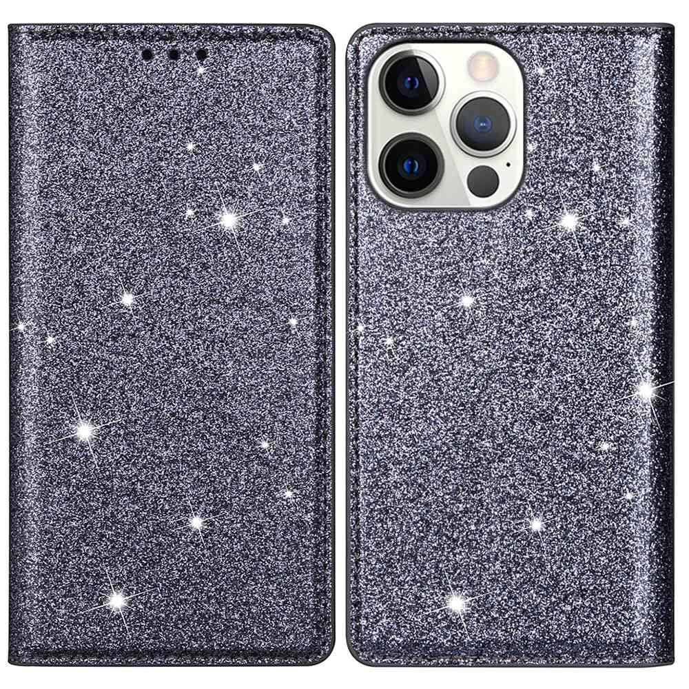 For iPhone 14 Pro Max 6.7 inch Glitter Sequins Full Protection Stand Card Holder PU Leather Protective Phone Case Cover