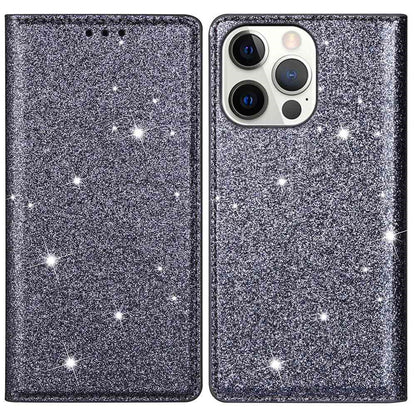For iPhone 14 Pro Max 6.7 inch Glitter Sequins Full Protection Stand Card Holder PU Leather Protective Phone Case Cover
