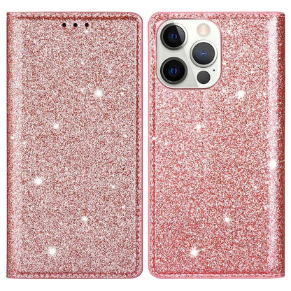 For iPhone 14 Pro Max 6.7 inch Glitter Sequins Full Protection Stand Card Holder PU Leather Protective Phone Case Cover