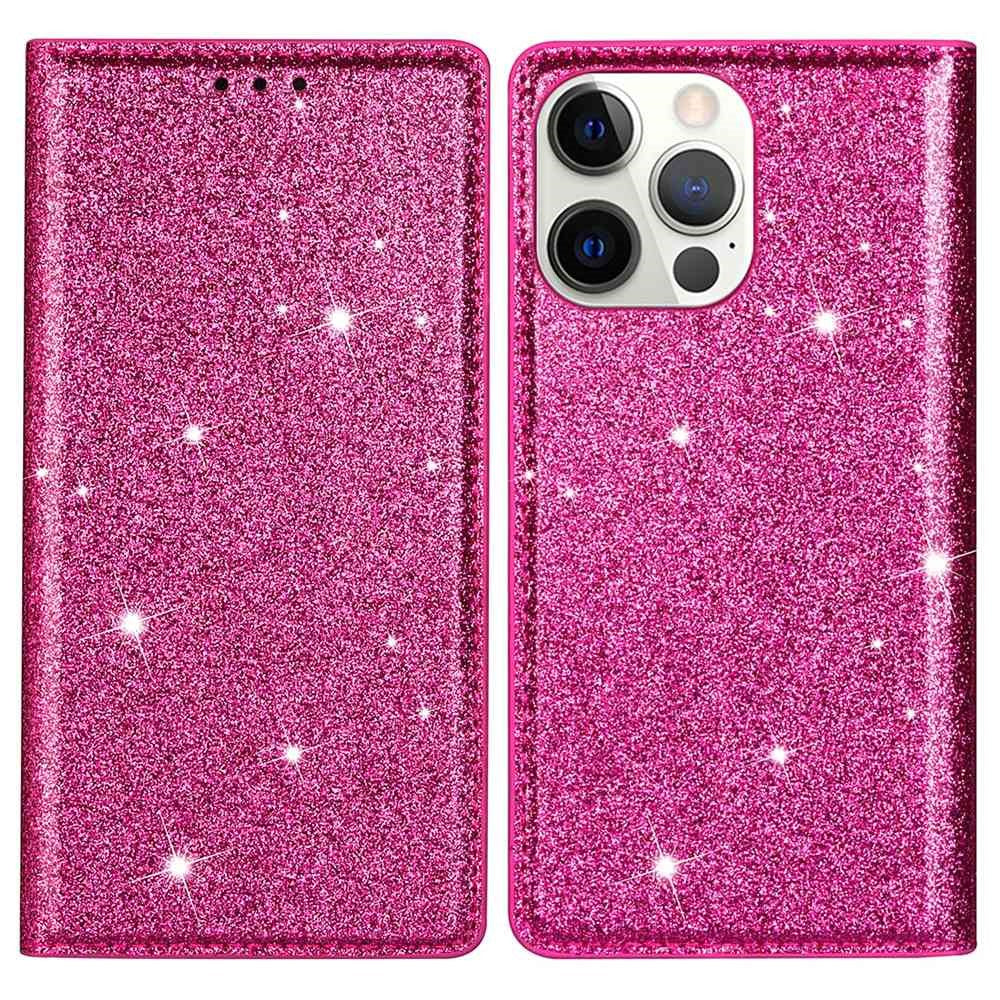 For iPhone 14 Pro Max 6.7 inch Glitter Sequins Full Protection Stand Card Holder PU Leather Protective Phone Case Cover