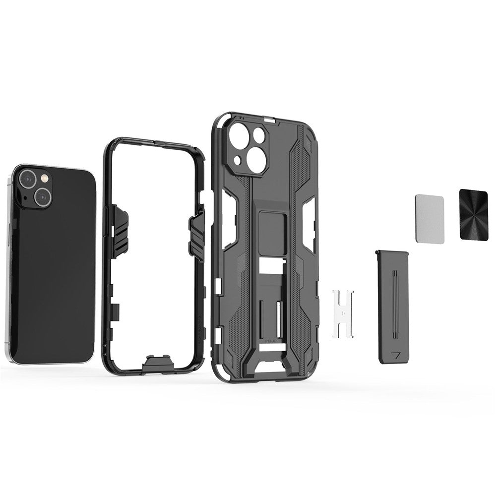 For iPhone 14 6.1 inch Flexible TPU Hard PC Shockproof Case Kickstand Hands-free Back Cover