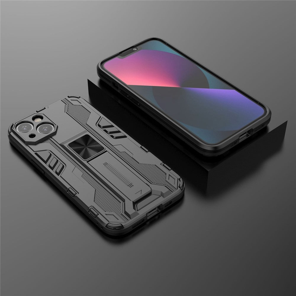 For iPhone 14 6.1 inch Flexible TPU Hard PC Shockproof Case Kickstand Hands-free Back Cover