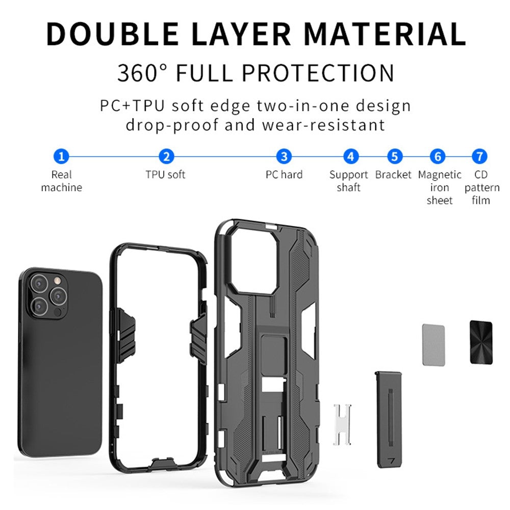 For iPhone 14 Pro Max 6.7 inch Camera Protection Phone Case Kickstand Hybrid Hard PC Soft TPU Drop Protection Anti-Fall Cover