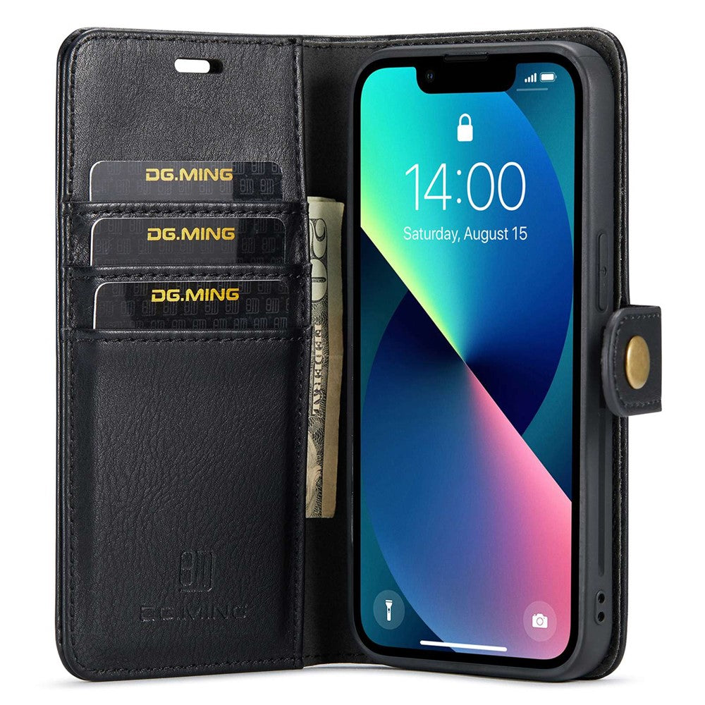 DG.MING For iPhone 14 Plus 6.7 inch Split Leather Magnetic Detachable Flip Case Stand Feature Purse Protection Wallet Cover