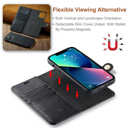 DG.MING For iPhone 14 Plus 6.7 inch Split Leather Magnetic Detachable Flip Case Stand Feature Purse Protection Wallet Cover