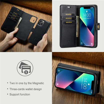DG.MING For iPhone 14 Plus 6.7 inch Split Leather Magnetic Detachable Flip Case Stand Feature Purse Protection Wallet Cover
