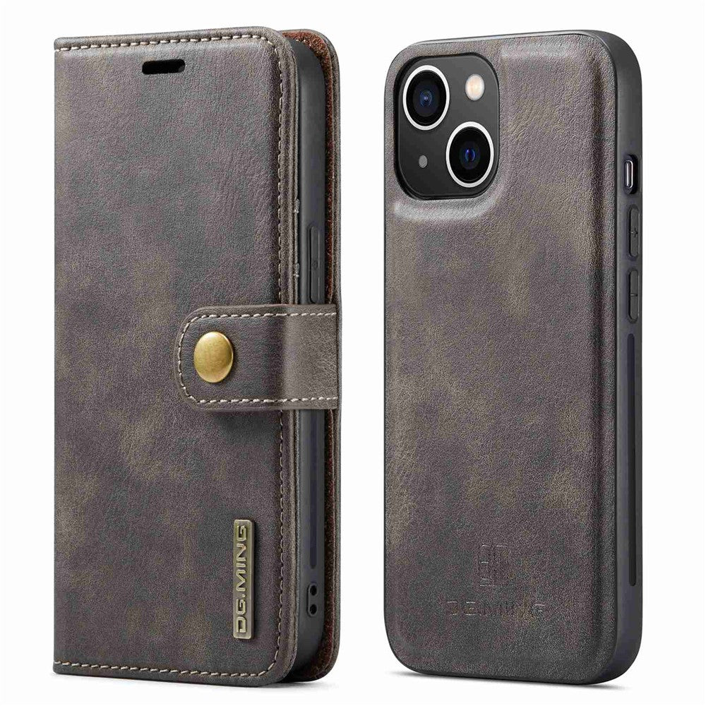 DG.MING For iPhone 14 Plus 6.7 inch Split Leather Magnetic Detachable Flip Case Stand Feature Purse Protection Wallet Cover