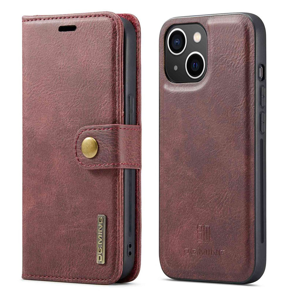 DG.MING For iPhone 14 Plus 6.7 inch Split Leather Magnetic Detachable Flip Case Stand Feature Purse Protection Wallet Cover