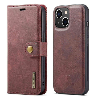 DG.MING For iPhone 14 Plus 6.7 inch Split Leather Magnetic Detachable Flip Case Stand Feature Purse Protection Wallet Cover