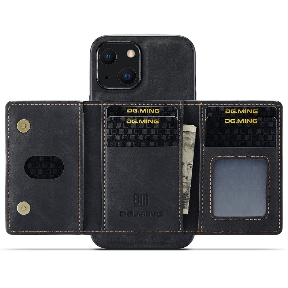 DG.MING M2 Series for iPhone 14 Plus 6.7 inch Anti-drop Full Protection Magnetic Absorption Kickstand Design Cell Phone Case Cover with Detachable Wallet