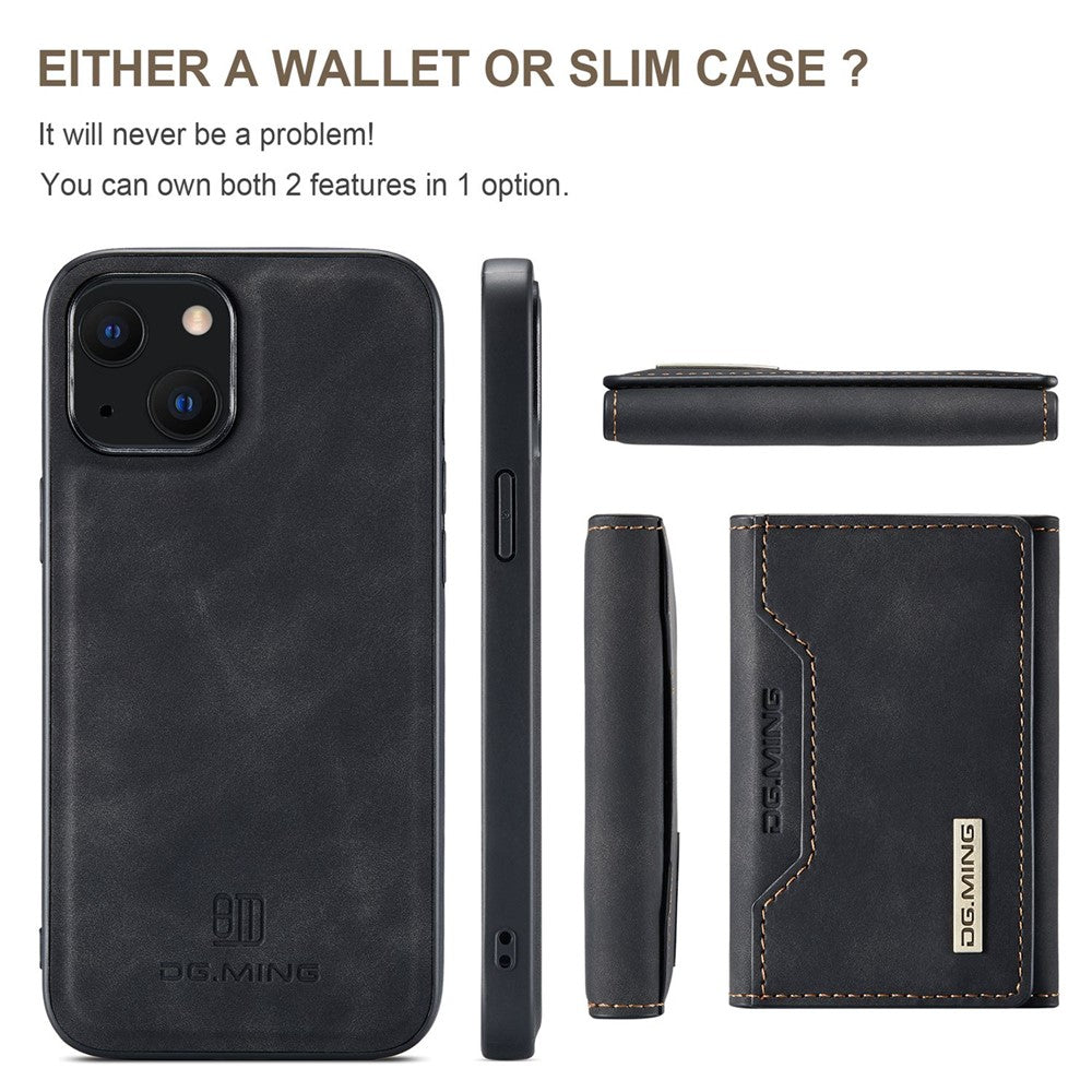 DG.MING M2 Series for iPhone 14 Plus 6.7 inch Anti-drop Full Protection Magnetic Absorption Kickstand Design Cell Phone Case Cover with Detachable Wallet