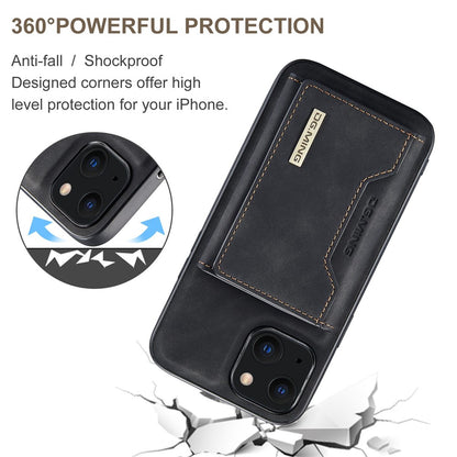 DG.MING M2 Series for iPhone 14 Plus 6.7 inch Anti-drop Full Protection Magnetic Absorption Kickstand Design Cell Phone Case Cover with Detachable Wallet
