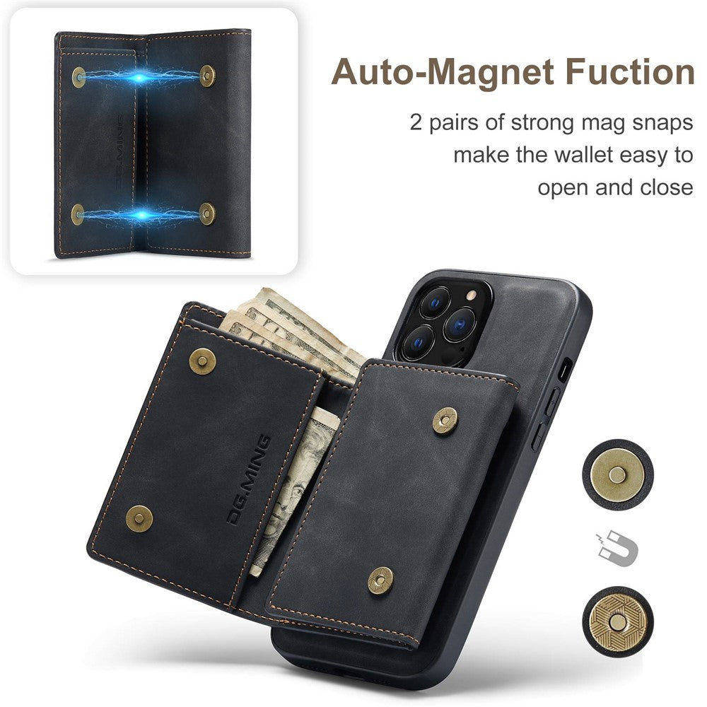 DG.MING M1 Series For iPhone 14 Pro Max 6.7 inch Anti-drop Detachable Magnetic 2-in-1 Wallet PC+TPU+PU Leather Wear-resistant Phone Case