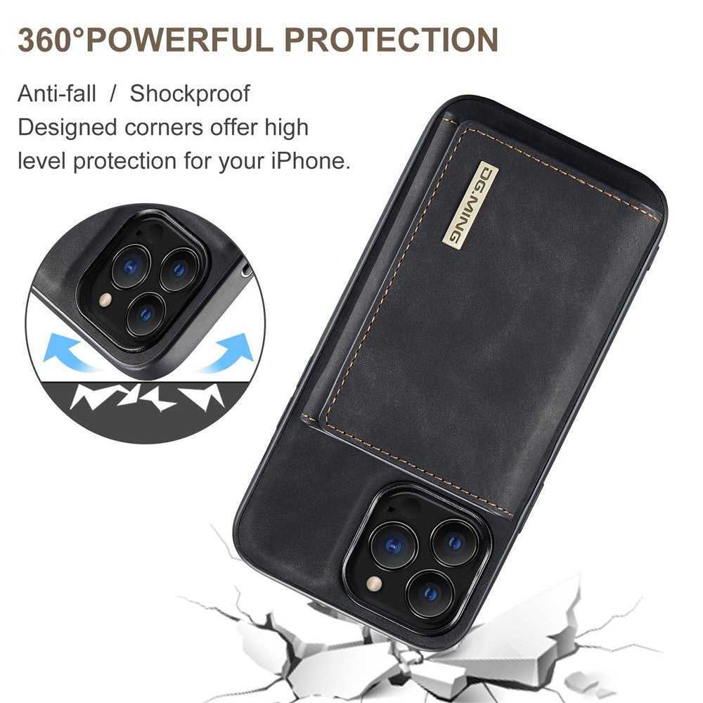 DG.MING M1 Series For iPhone 14 Pro Max 6.7 inch Anti-drop Detachable Magnetic 2-in-1 Wallet PC+TPU+PU Leather Wear-resistant Phone Case