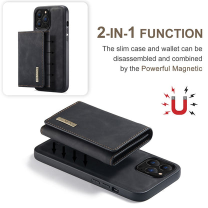 DG.MING M1 Series For iPhone 14 Pro Max 6.7 inch Anti-drop Detachable Magnetic 2-in-1 Wallet PC+TPU+PU Leather Wear-resistant Phone Case