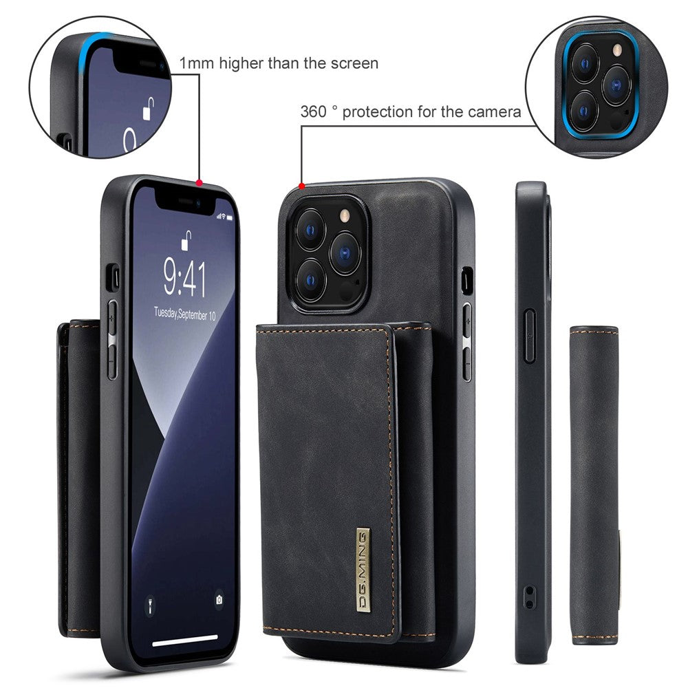 DG.MING M1 Series For iPhone 14 Pro Max 6.7 inch Anti-drop Detachable Magnetic 2-in-1 Wallet PC+TPU+PU Leather Wear-resistant Phone Case