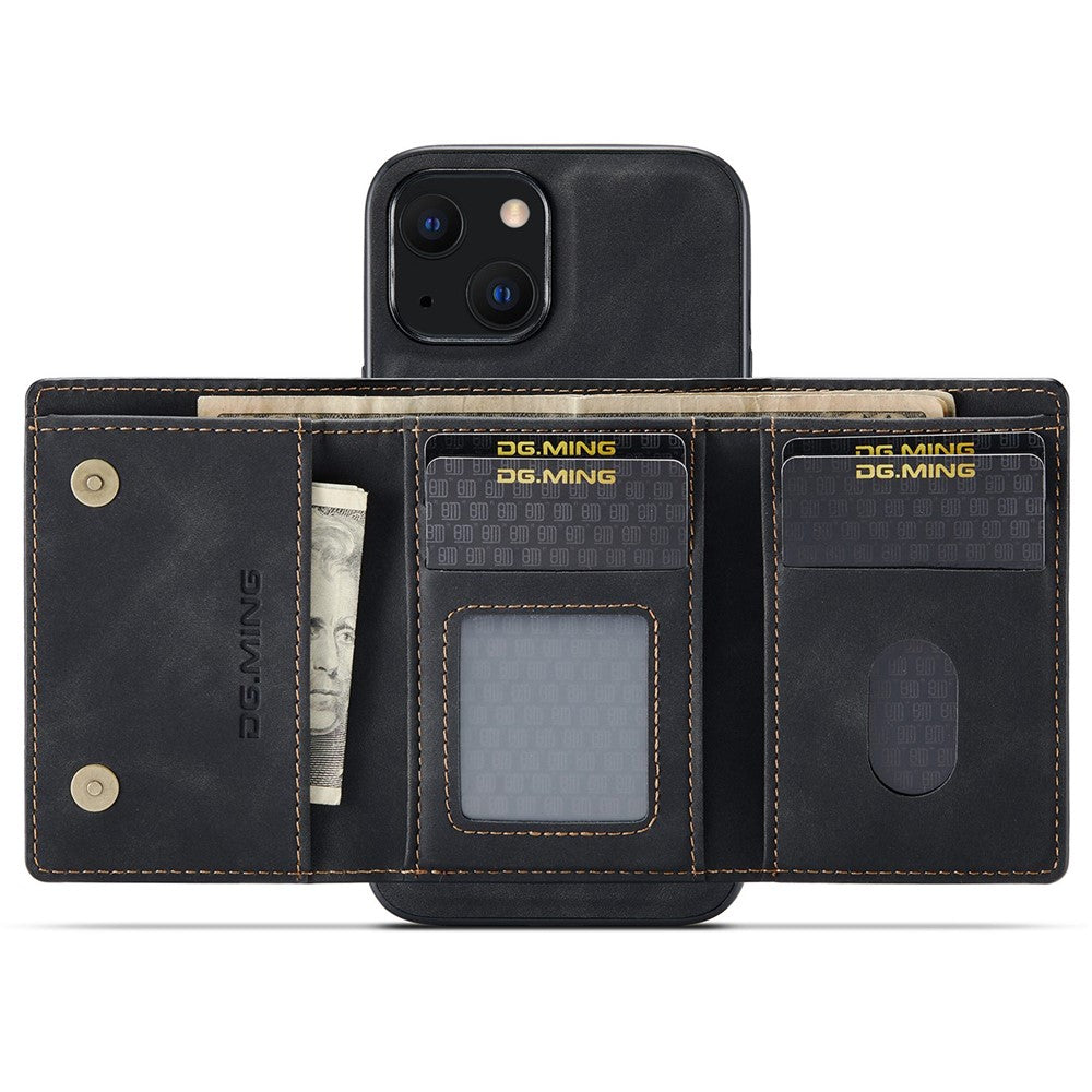 DG.MING M1 Series For iPhone 14 6.1 inch Detachable Magnetic 2-in-1 Wallet Phone Case PC+TPU+PU Leather Well-protected Anti-scratch Cover