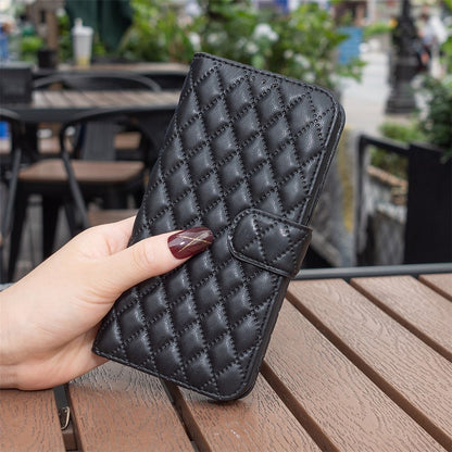 BINFEN COLOR For iPhone 14 6.1 inch BF Style-14 Matte PU Leather Imprinted Rhombus Pattern Case Stand Wallet Cover