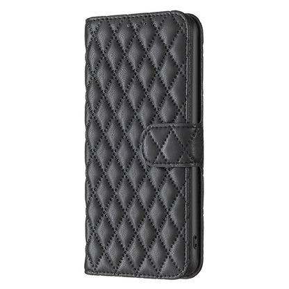 BINFEN COLOR For iPhone 14 6.1 inch BF Style-14 Matte PU Leather Imprinted Rhombus Pattern Case Stand Wallet Cover