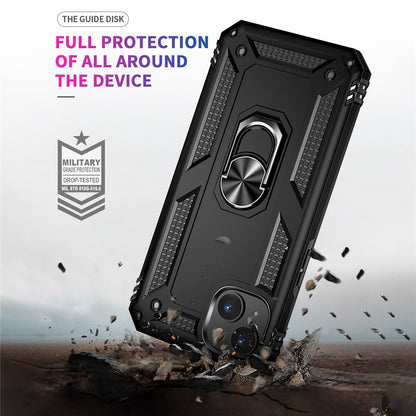 For iPhone 14 Plus 6.7 inch Ring Kickstand Hybrid TPU + PC Case Anti-drop Phone Cover with Car Mount Metal Sheet