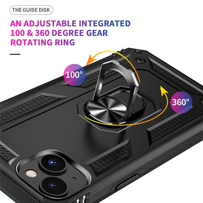 For iPhone 14 6.1 inch Military Grade Shockproof TPU + PC Kickstand Phone Case Protector with Car Mount Metal Sheet
