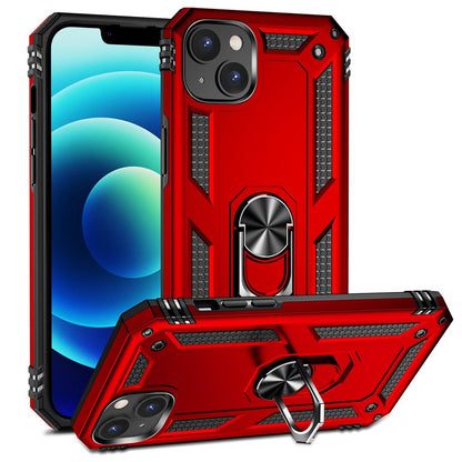 For iPhone 14 6.1 inch Military Grade Shockproof TPU + PC Kickstand Phone Case Protector with Car Mount Metal Sheet